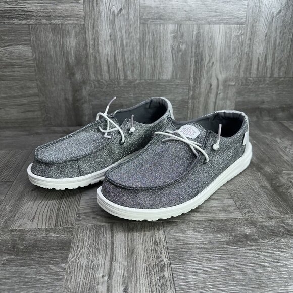Hey Dude Wendy Metallic Sparkle Women's size 6 Grey Slip On Shoes - Picture 3 of 8
